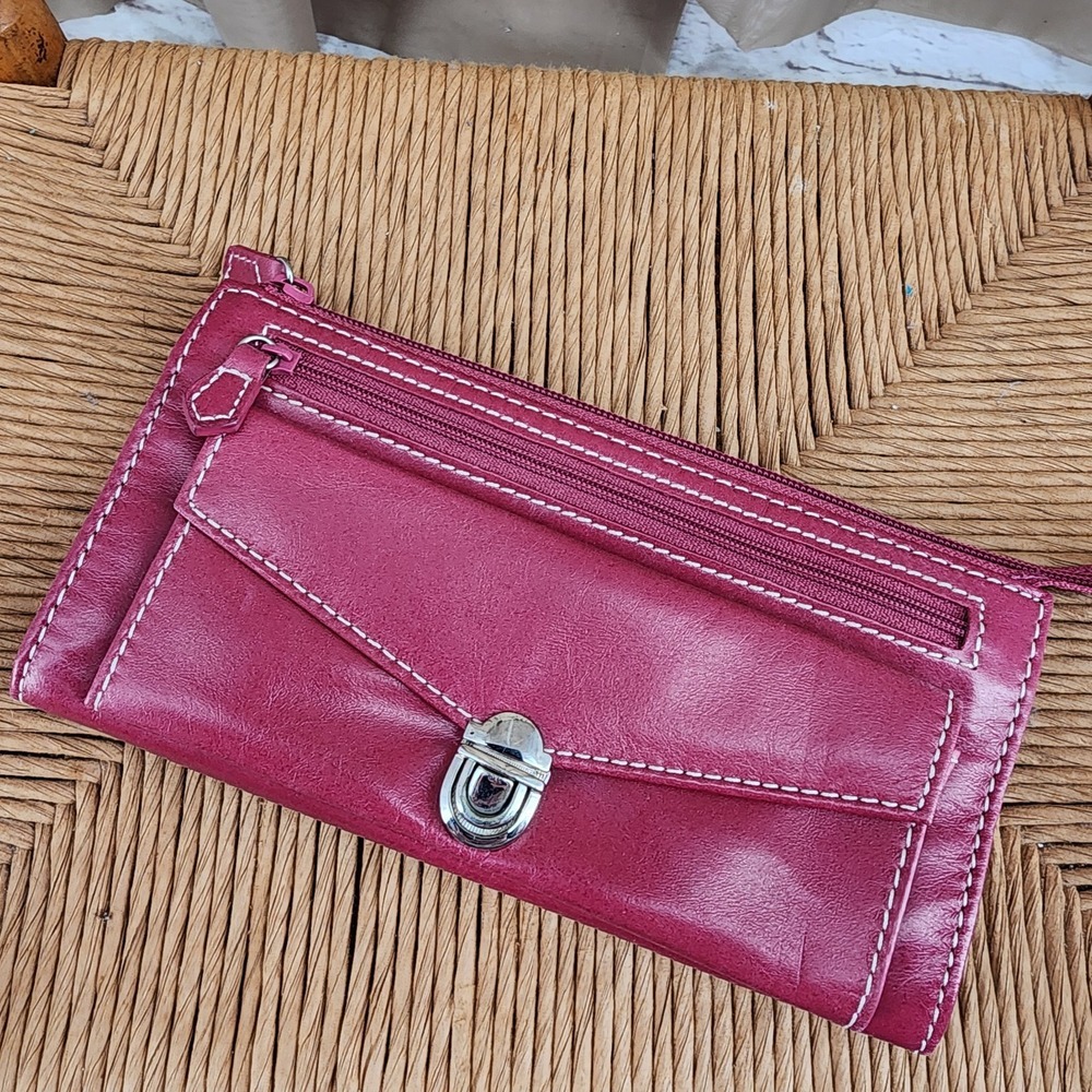 Vintage Y2K Nordstrom Wallet ‎ Pink Leather Preppy Twee Cute Thick Stitching